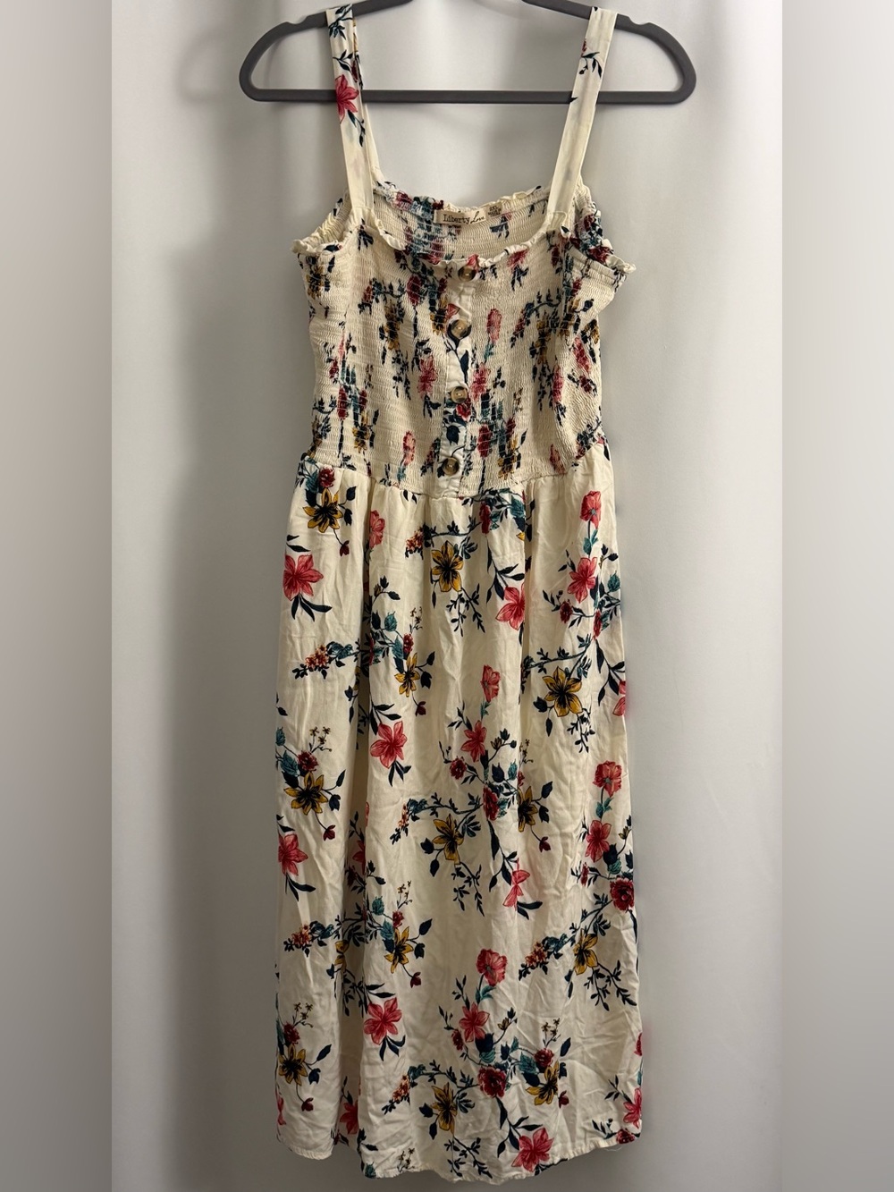 Liberty Love Cream Floral Midi Sundress with Pink, Yellow & Teal Accents
